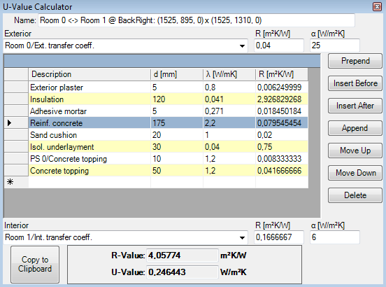 U-Value (R-Value) Calculator within thermal bridging program AnTherm